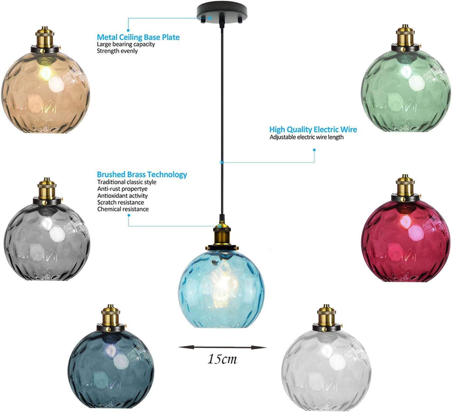 Pendant Light Shade Industrial Hanging Lights Fixtures Ceiling Outdoor Pendant Lighting for Kitchen Island Dining Room Unique Lamp in Kitchen Farmhouse Bedroom (Dark Blue, 5.9 Inches)