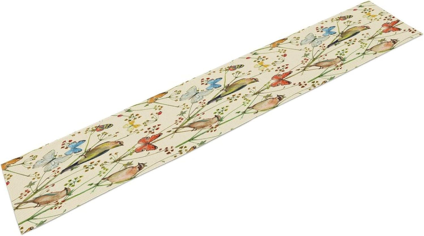 Brown Bird Floral Table Runner Spring Flower Kitchen Table Decoration Suitable for Family Dinner Decoration 13x36 Inch