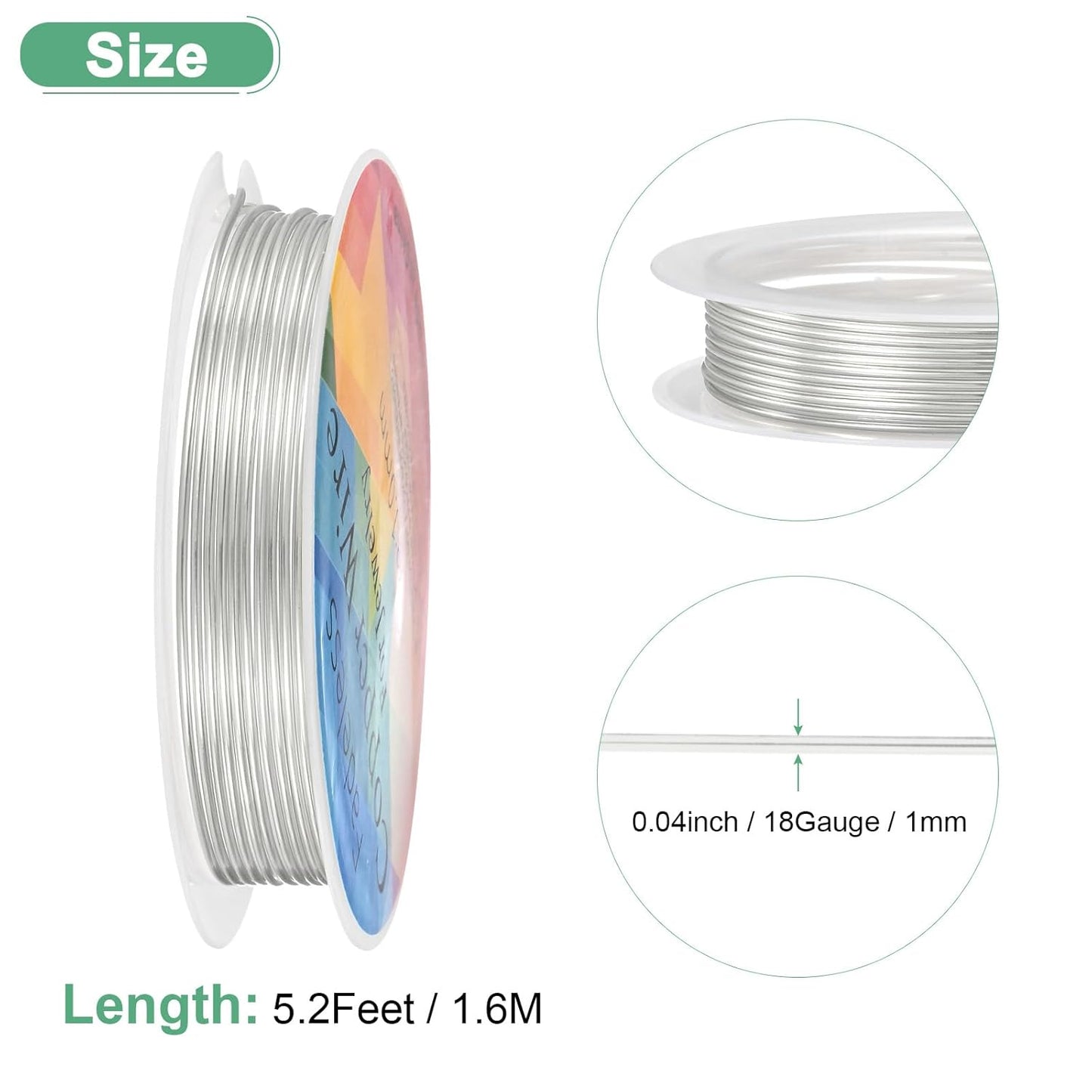 1 mm/18 Gauge Copper Wire for Jewelry Making, 5.2FT Copper Beading Craft Wire for Jewelry/Weaving/DIY Crafting/Planting, Color-Retaining [1.6M, Bright Silver]