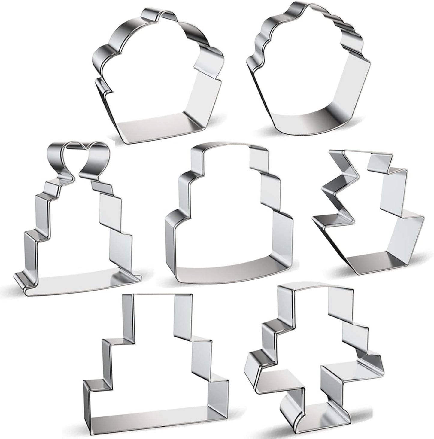 Cake Shaped Cookie Cutters Set of 7 pcs, Stainless Steel Cupcake/Birthday Cake/Wedding Cake Series Fondant Cutter Molds Baking DIY