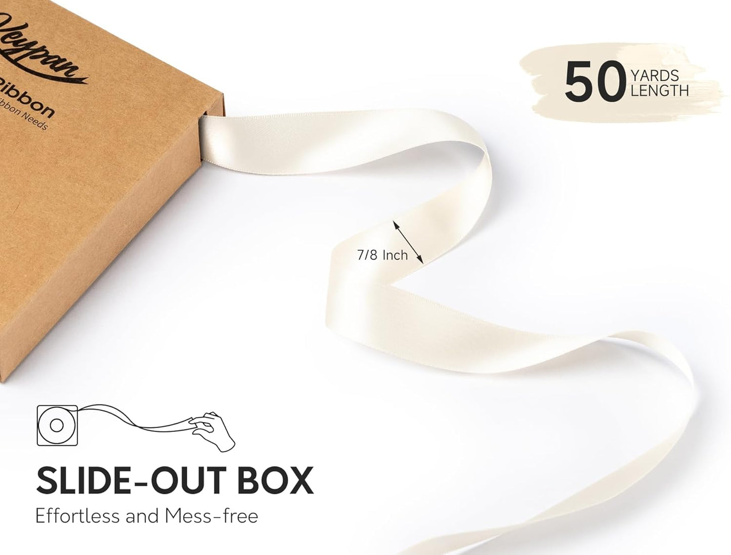 Ivory Satin Ribbon 7/8 Inch x 50 Yards Double-Faced Polyester Cream Ribbons for Christmas Gift Wrapping Bows Crafts Floral Bouquet Wedding Invitations