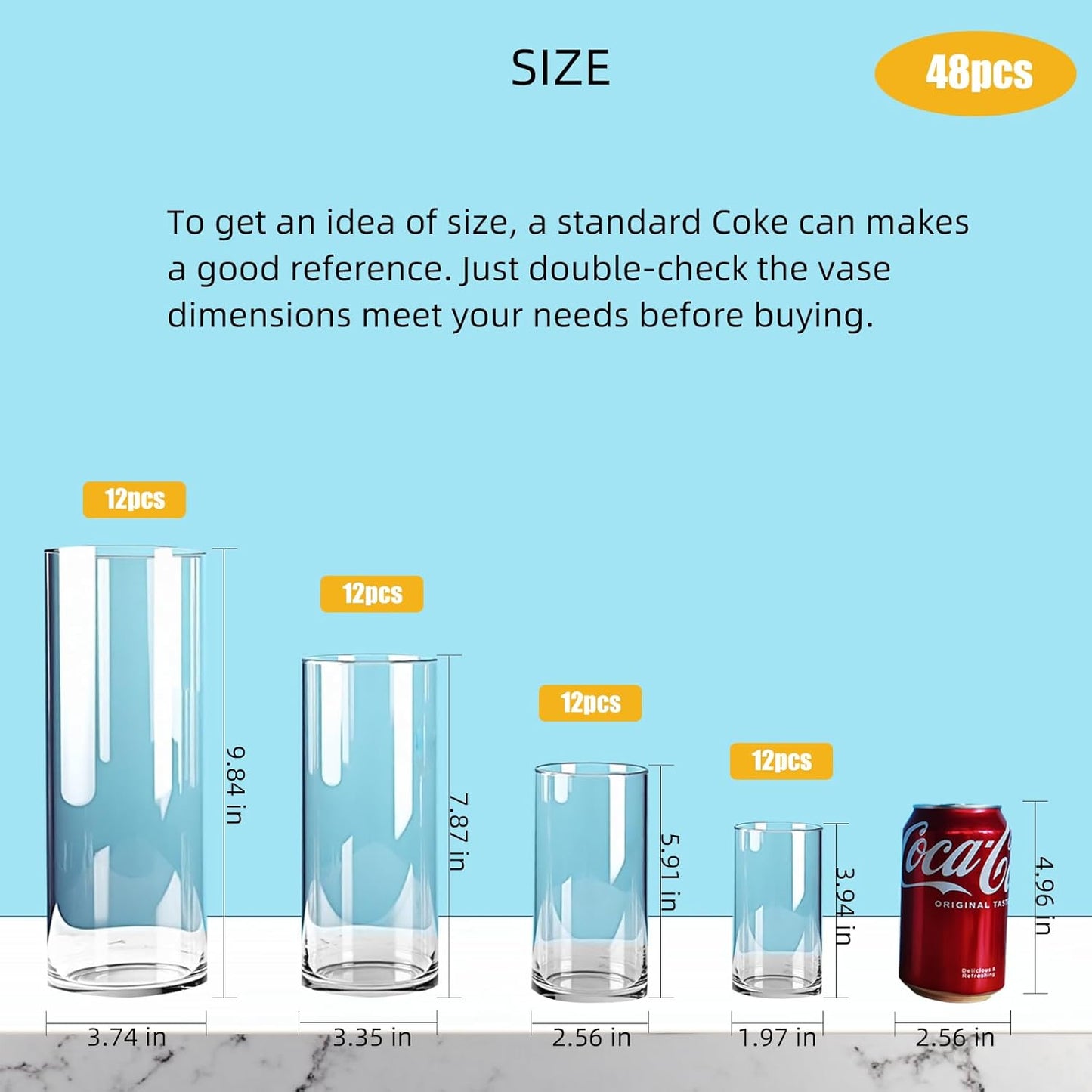 16 Pack Clear Glass Cylinder Vases for Centerpieces - Different Sizes Floating Candle Vases Holder -4", 6", 8",10" Hight Perfect for Weddings and Events