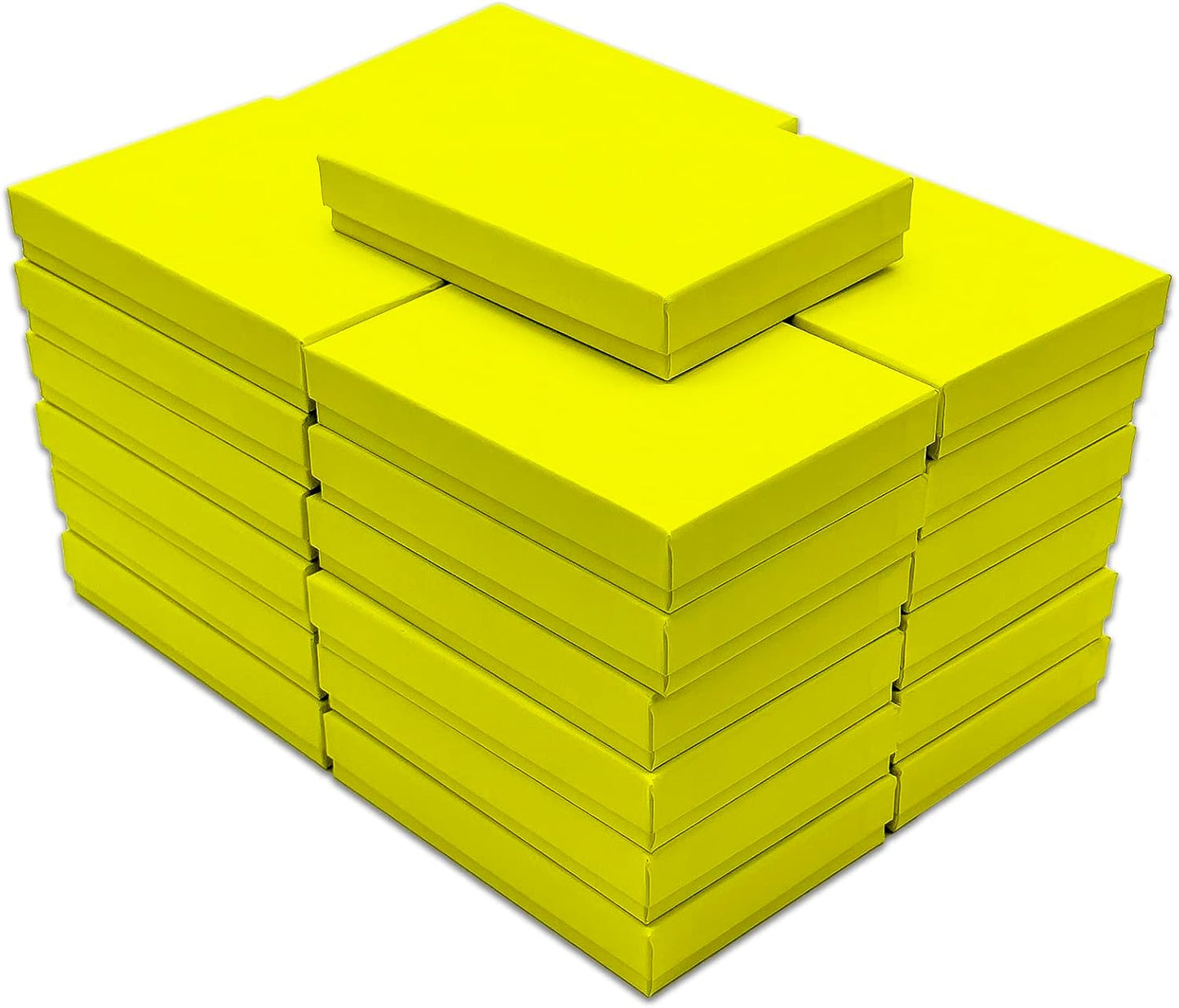 TheDisplayGuys - 25-Pack #53 Kraft Paper Cardboard Gift Boxes/Jewelry Cases w. Cotton Padding & Lid - Neon Yellow - (5.4" x 3.9" x 1.0")