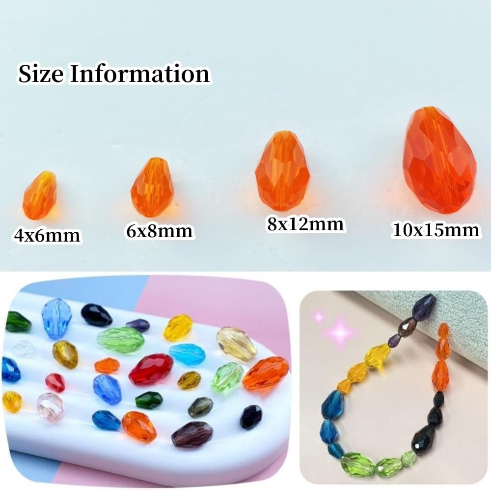 100pcs 8x12mm Teardrop Crystal Glass Beads Vertical Hole Faceted Glass Teardrop Spacer Beads for Bracelets Necklace Earring DIY Jewelry Making Craft(Orange)
