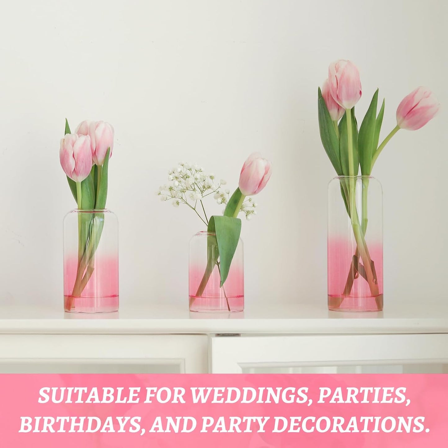 24Pcs Pink Bud Vases, Glass Flower Vase for Centerpieces, Small Vases for Flowers, Decor Centerpiece for Bathroom, Decorative Vases for House Warming