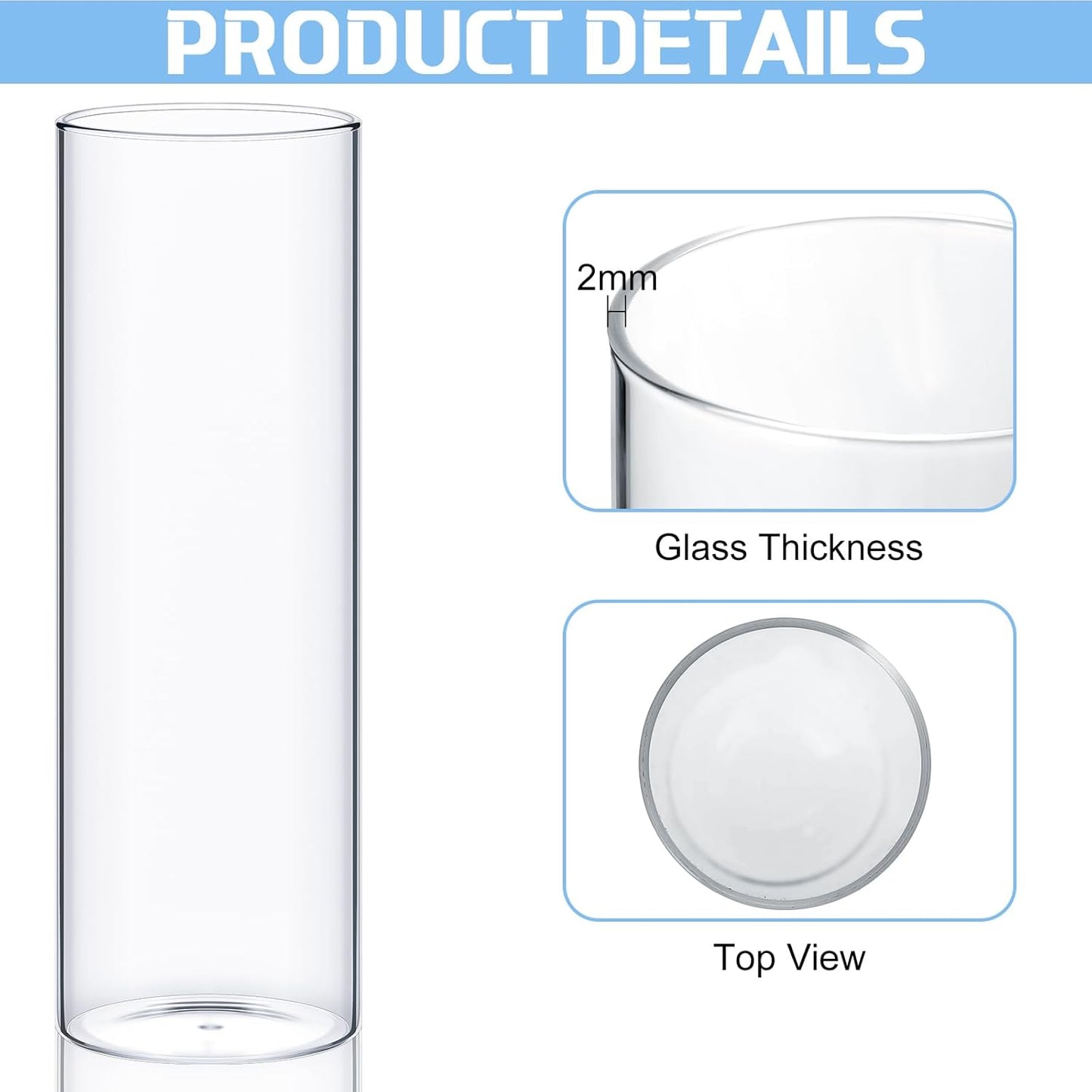 Thin Glass Cylinder Vases 2.5''/3.3'' Diameter 2mm Wall Thickness Clear Flowers Vase Hurricane Floating Candles Holders for Table Centerpieces Wedding Decor(3.3'' X 5.9'',7.9'',9.8'',6 Pcs)
