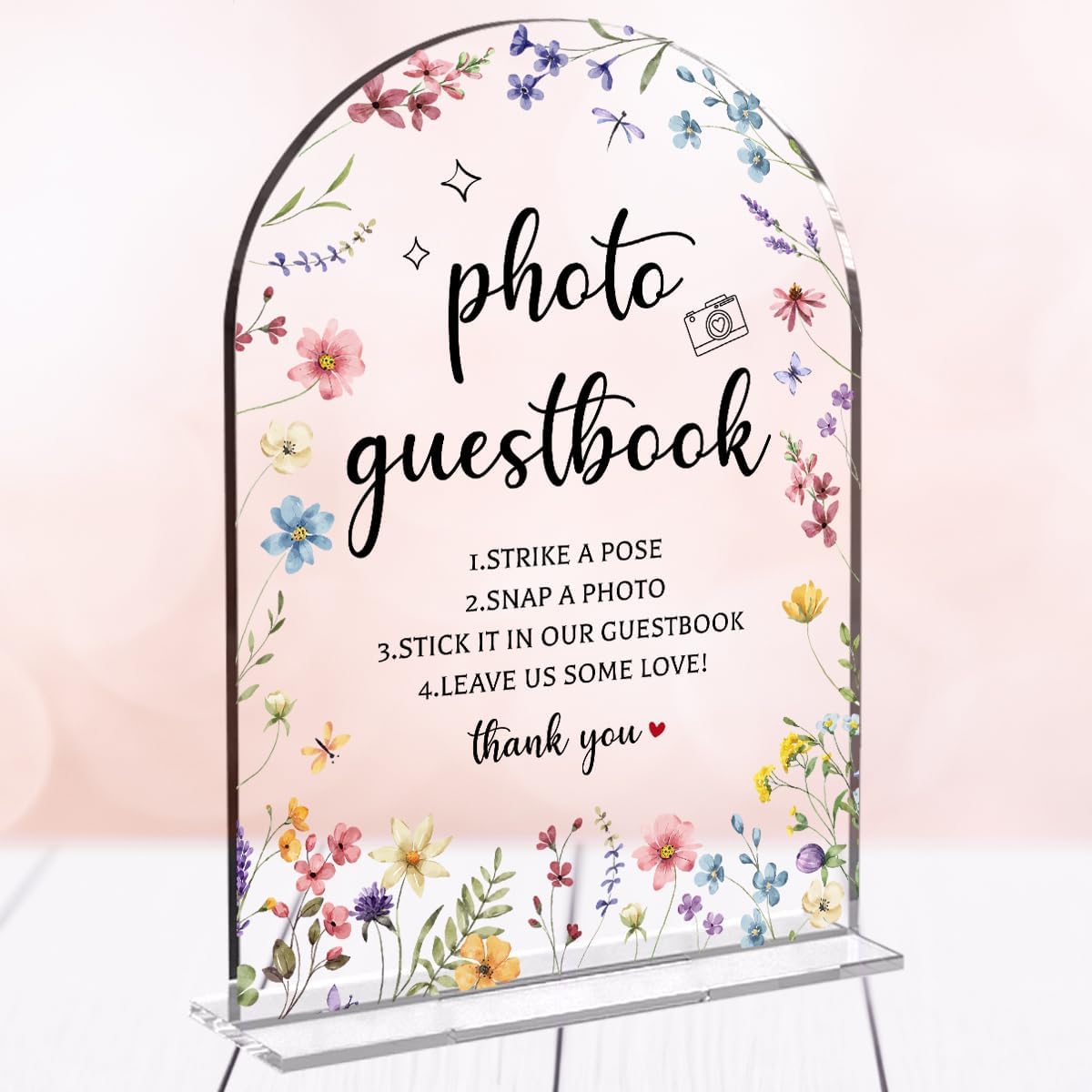 Wedding Sign Decor, Photo Guest Book Sign, Wedding Sign for Reception & Event Party, Bridal Shower Decorations, Wedding Table Sign Accessories for Event 5x7 Inch Arch Acrylic (Flower)