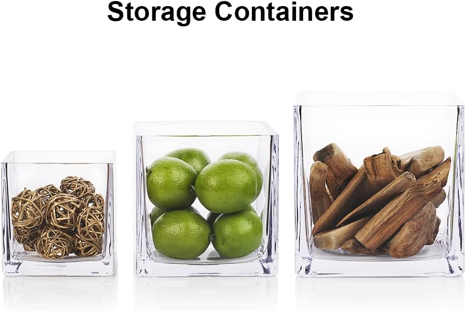 Enova Floral Set of 4 Cube Glass Vase, 6x6X6 Inch Glass Vase for Flowers Planter, Clear Square Glass Vases, Floating Candle Holders, Table Decorative Vase for Wedding Centerpieces, Home Office Décor