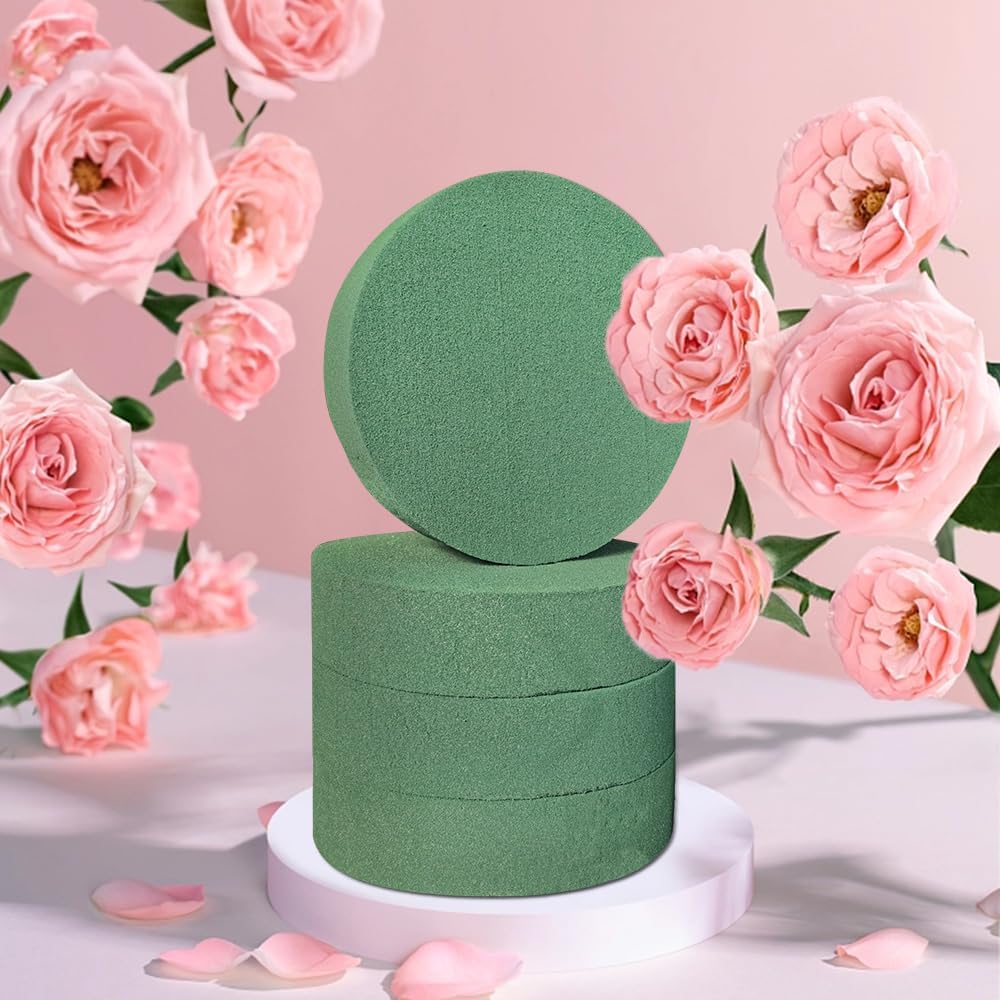 6 Pcs Round Floral Foam Blocks Each (4.5” X 1.5”) Green Wet & Dry Flower Foam for Fresh & Artificial Flower Arrangements, DIY Crafts, Arts, Weddings, Birthdays and Garden Decorations (Size: 4.5 Inch)