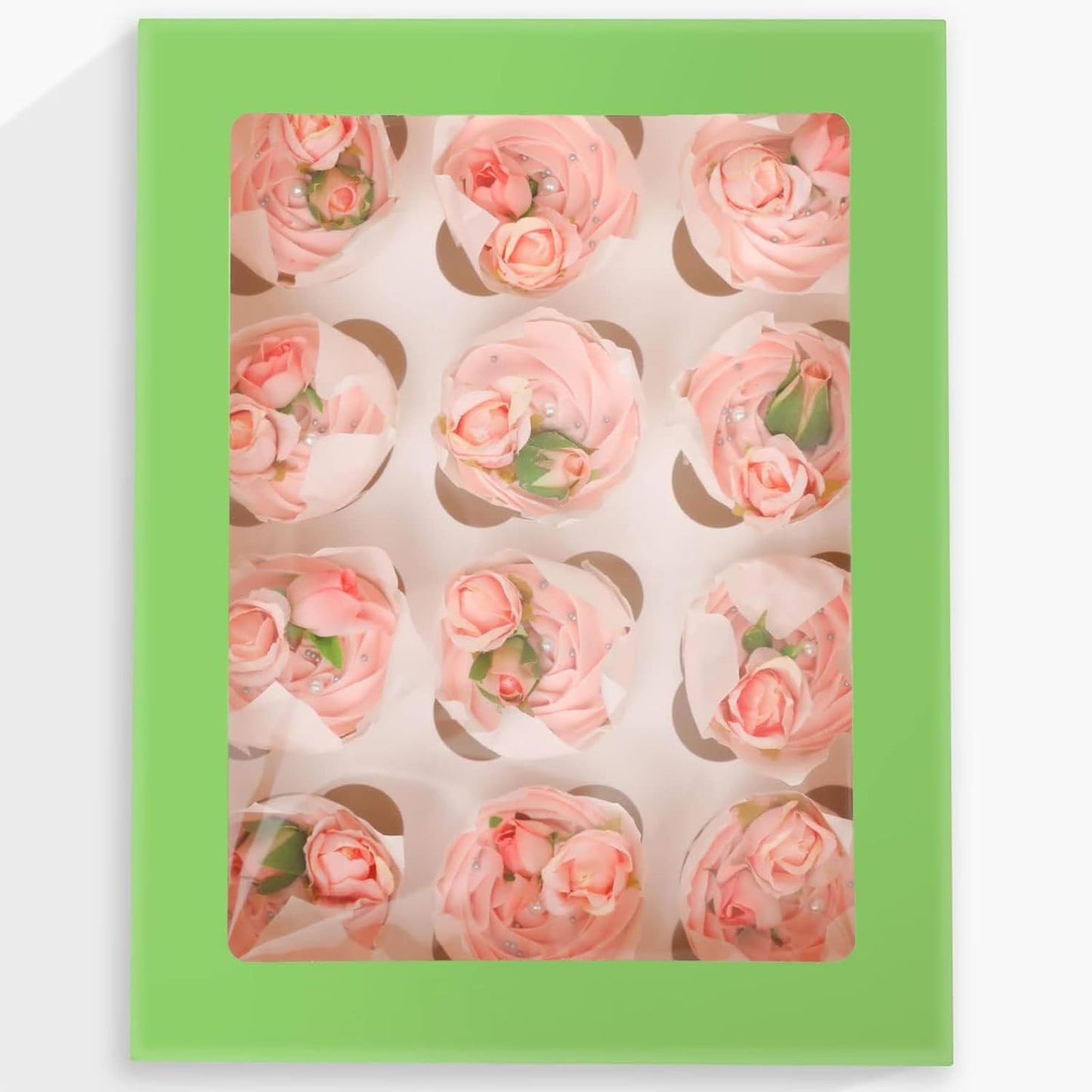 12 Cupcake Containers 10-Packs Avocado Cupcake Box Cupcakes Carrier, 12 Cupcake Boxes with Window 13"x10"x3.5"（Auto-pop up）