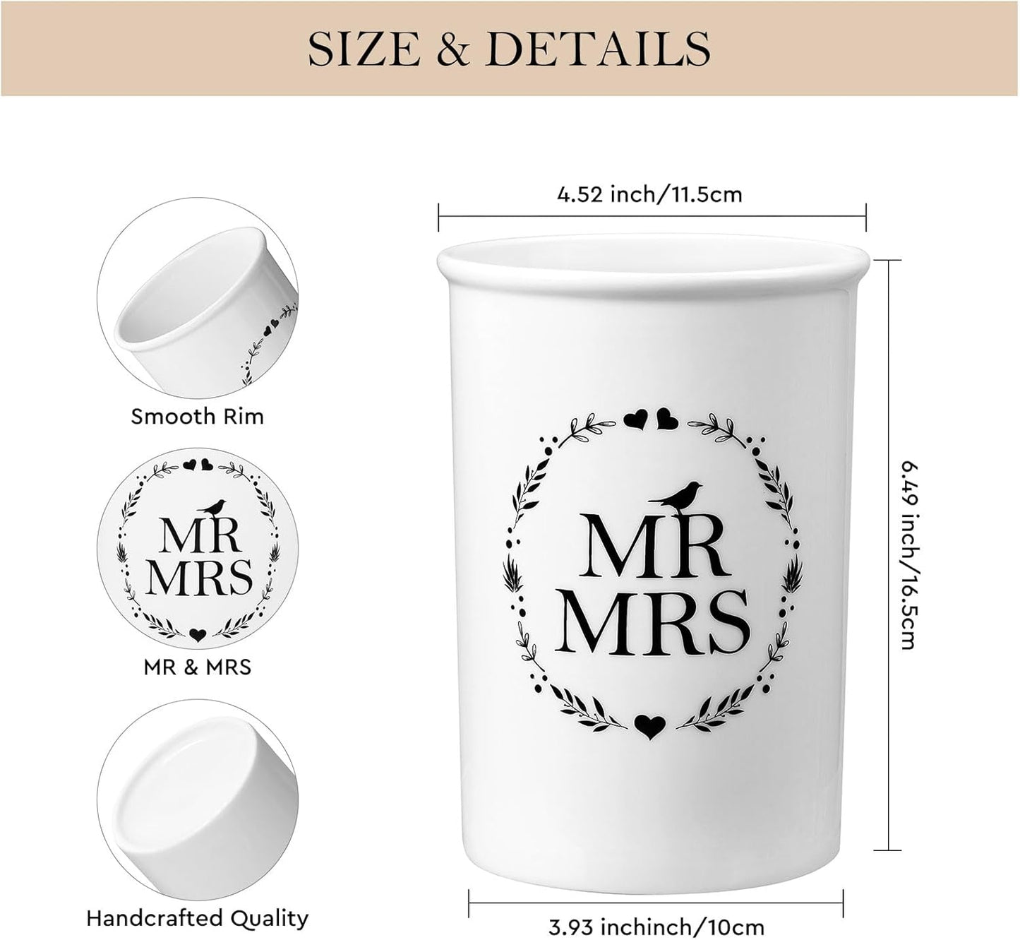 AW Bridal Mr and Mrs Wedding Vase Decorations, Bridal Shower Gifts for Bride, Wedding Table Decorations for Women Friends, Anniversary Engagement Gifts for Couples and Newly Engaged