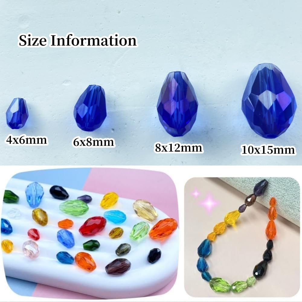 100pcs 8x12mm Teardrop Crystal Glass Beads Vertical Hole Faceted Glass Teardrop Spacer Beads for Bracelets Necklace Earring DIY Jewelry Making Craft(Blue AB)