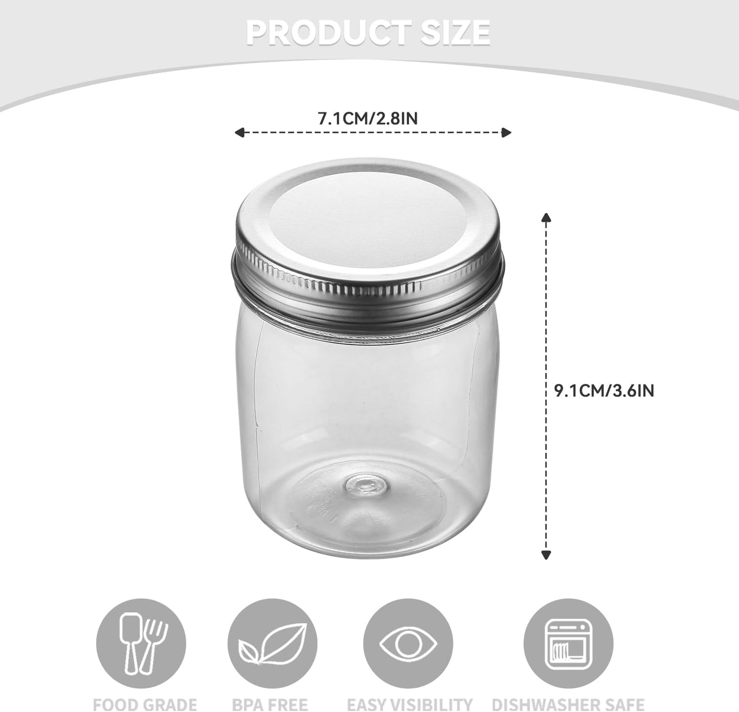 novelinks 8 oz Clear Plastic Jars with Screw-On Lids - BPA-Free Refillable Storage Containers for Slime, Spices, Crafts, Kitchen & Home Organization (16 Pack,Silver)