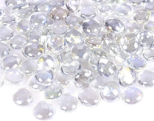 KINGOU Flat Glass Gems/Marbles/Stones/Beads for Vase Filler, Table Scatter, Games - 1 Lbs (17-19mm, Approx. 3/4") (Clear, Standard)
