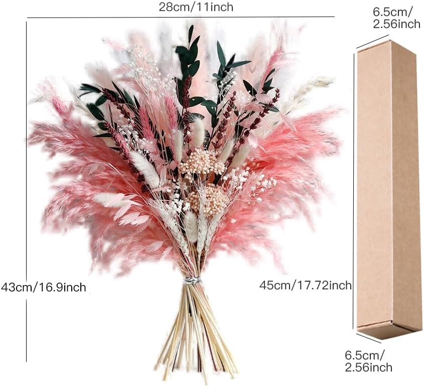 Pink Pampas Grass Dried Flowers Bouquet for Home Decor, Wedding Decor, Boho Style Floral Arrangement Without Flower Vase