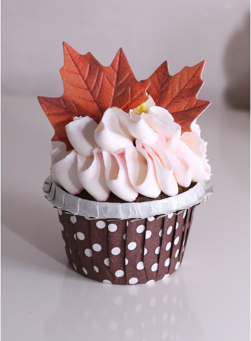 GEORLD Set of 48 Edible Fall Leaves Cake Decorations, Cupcake Topper 3 Colors