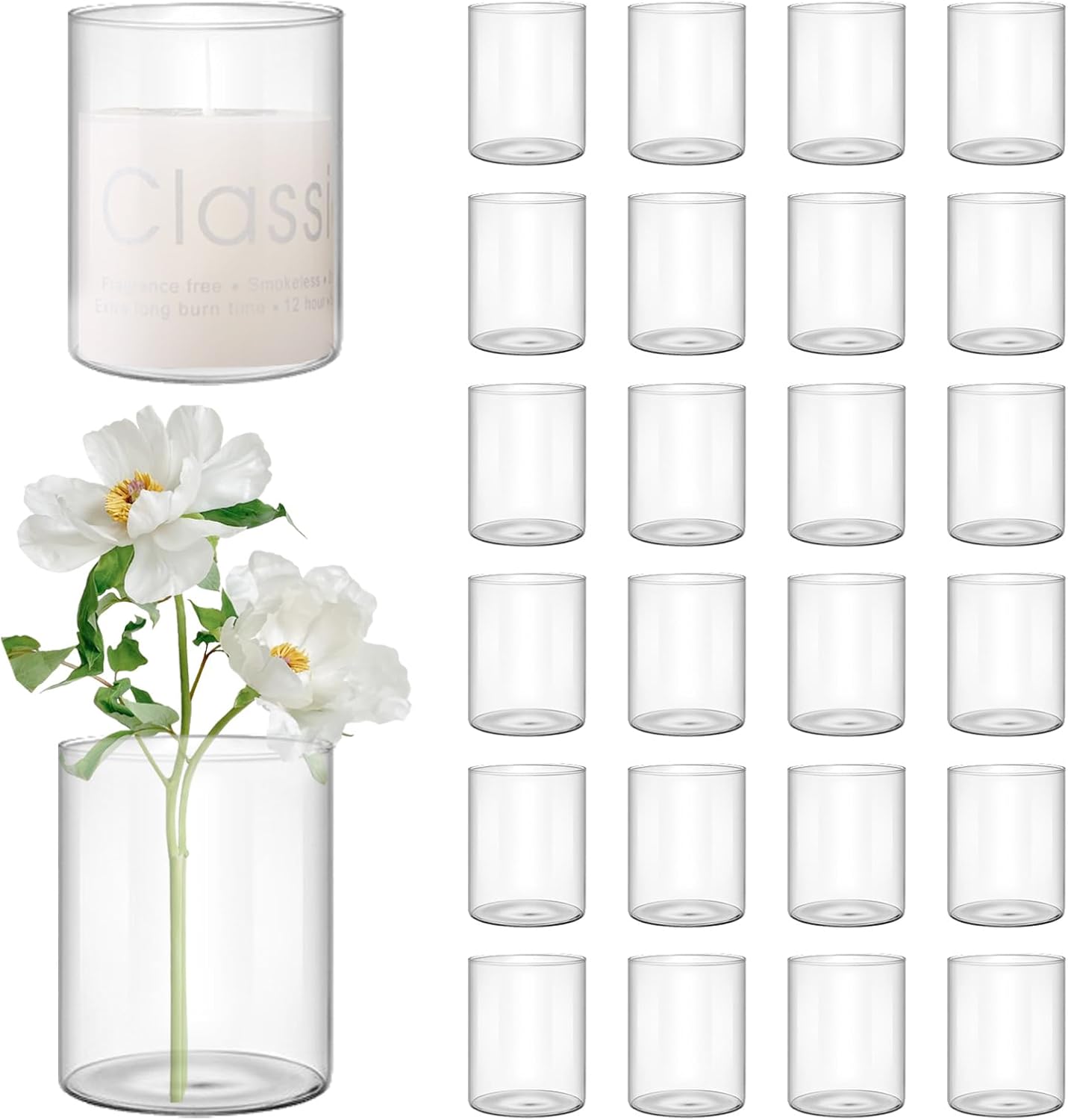 24 Pcs 4 Inch Tall Glass Vases Bulk Clear Cylinder Flower Vases Transparent Candle Holder for Wedding Centerpieces Home Decoration Dinners Party Event