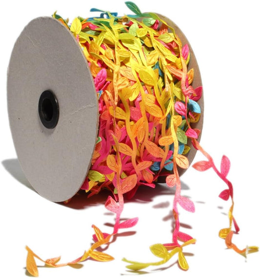 BASOKAN Colorful Rainbow Leaves Leaf Ribbon Trim Rope - 20 Yards - for Garland DIY Crafts and Party Wedding Home Decorations
