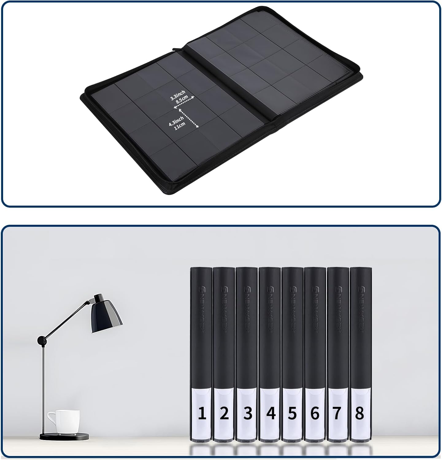 Snekdy premium 1024-pocket trading card binder, 16-pocket cards album, waterproof PU-leather Cover album with side loading, holds gaming, baseball, basketball & sports cards (Black)