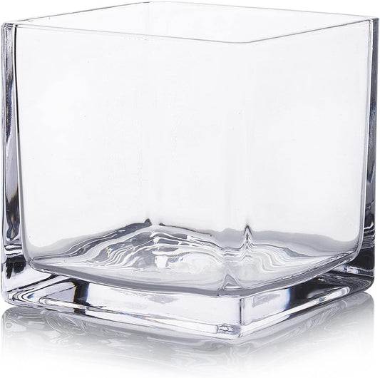 EnovaFloral Square Glass Cube Vase (4x4 Inch) - Set of 1 with Floating Candle Holders for Wedding Centerpieces & Home Office Decor