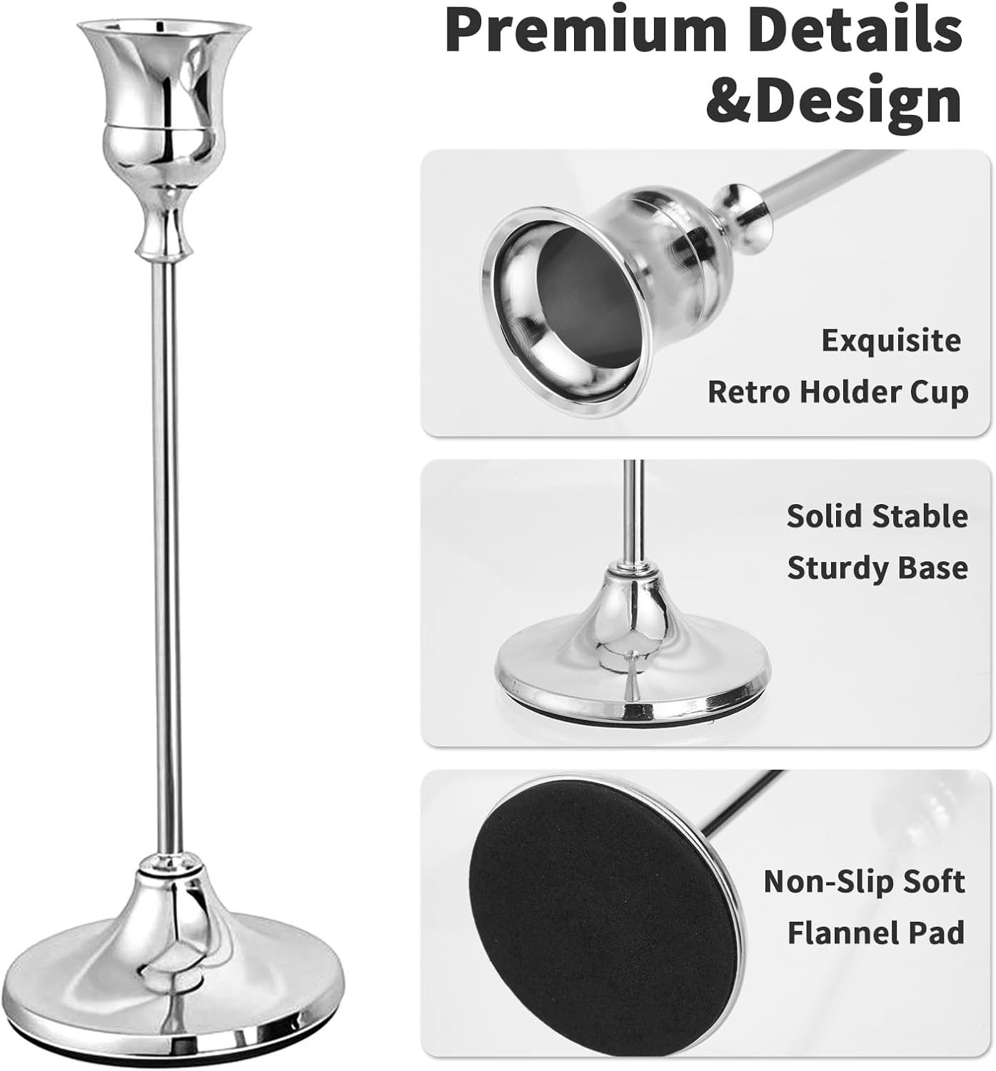 CHILL RECIPE Silver Taper Candle Stick Holders Tall Candle Holder, Vintage Candlesticks Holder Bulk for Home Decor Table Centerpiece Dining Party Festival Decorations (4 Set 12Pcs)