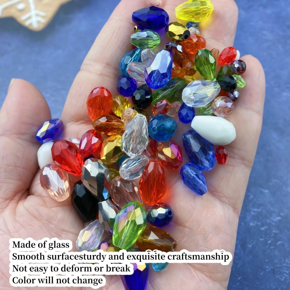 50pcs 10x15mm Teardrop Crystal Glass Beads Vertical Hole Faceted Glass Teardrop Spacer Beads for Bracelets Necklace Earring DIY Jewelry Making Craft(Red)