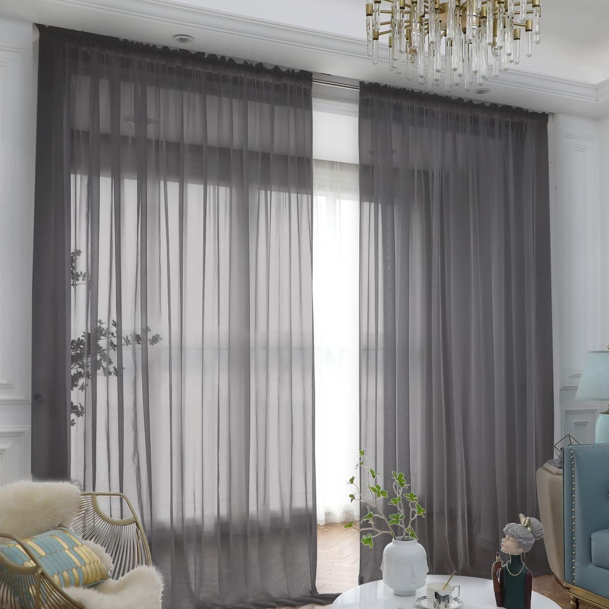 Window Dark Gray Sheer Curtains 72 Inches Long 2 Panels Sheer Curtain Basic Rod Pocket Panel for Bedroom Children Living Room Yard Kitchen (Dark Gray, 52" W x 72" L | 2 pcs)