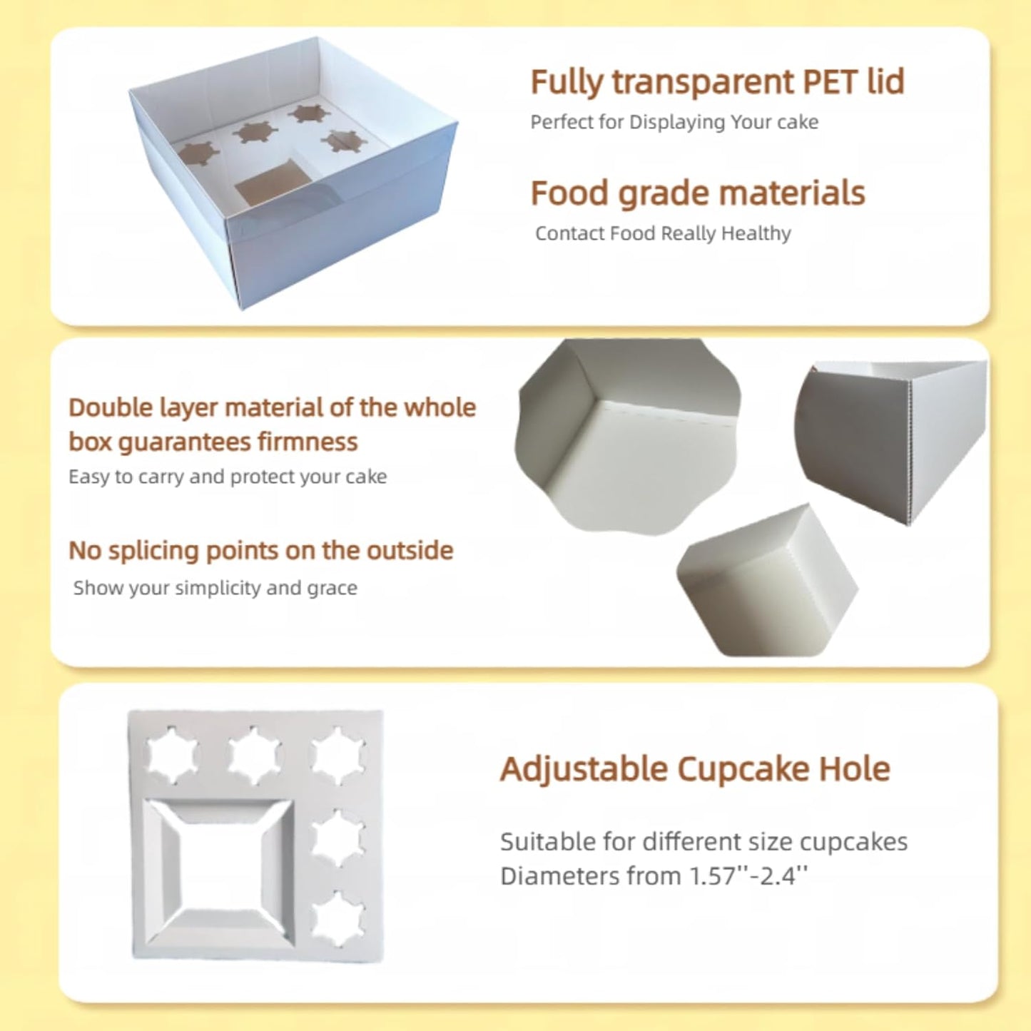 Bento Cake and Cupcake Box 2-in-1 4-inch Cake and 5 Cupcakes Box 5 Sets with One Wide Roll of Ribbon for Family Dinner Birthday Party Picnic Gift (TB02)