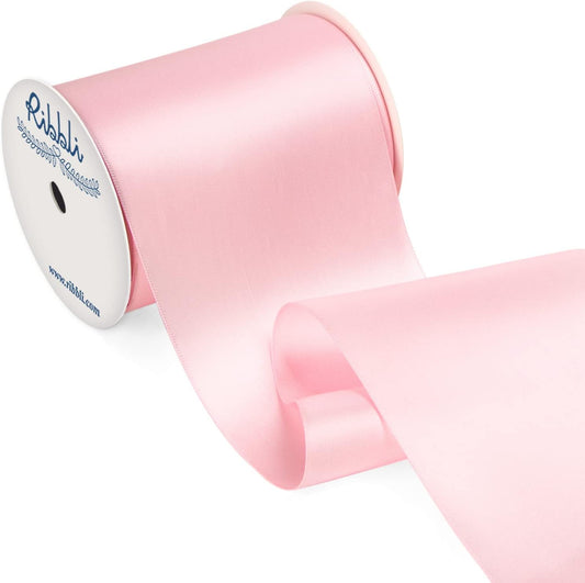 Ribbli Light Pink Satin Ribbon 4 Inch Wide Baby Pink Ribbon for Wedding Chair Sash Grand Opening Ceremony Big Bows Gift Wrapping Floral Crafts Cake Decor-Double Faced Satin Continuous 10 Yards