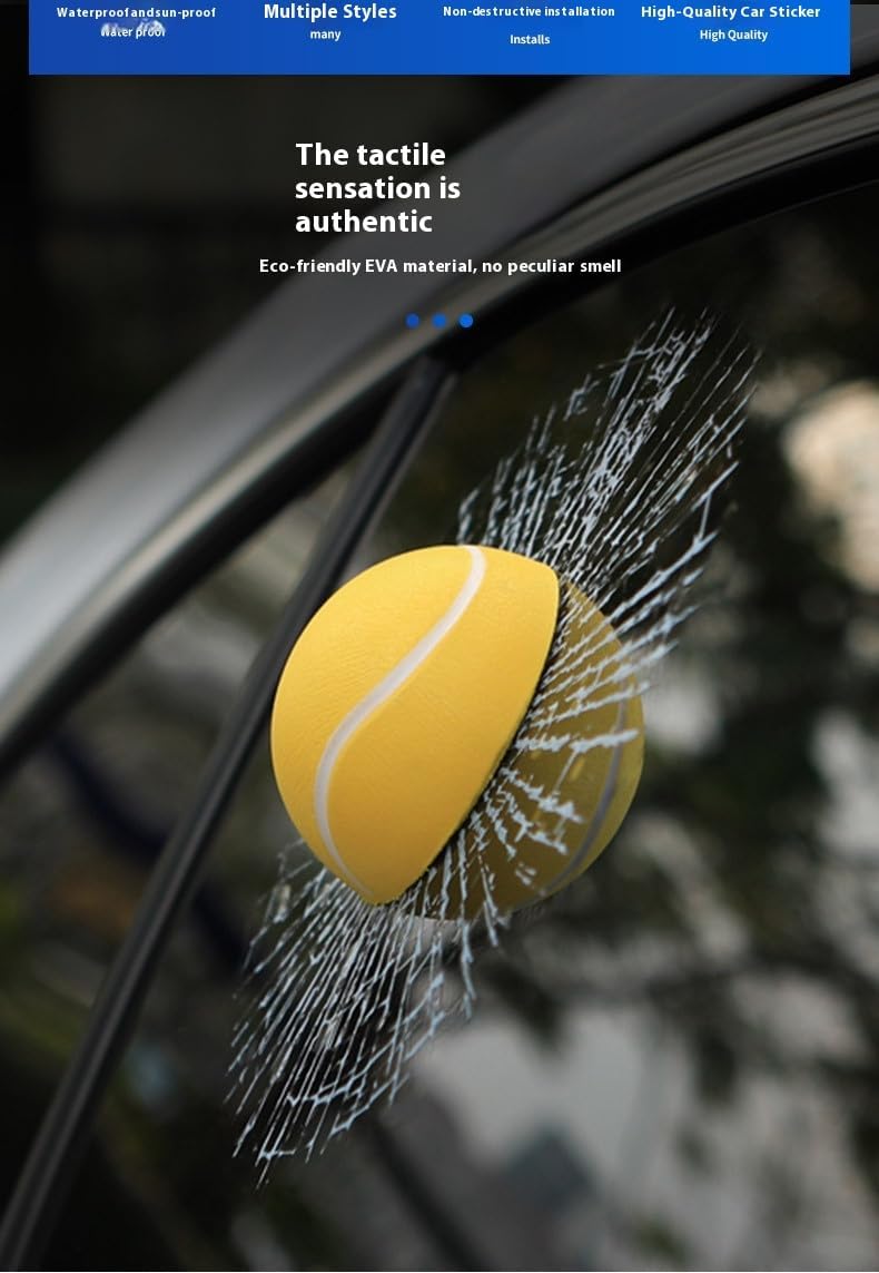 Car 3D elf Ball car Sticker, car Window Funny Creative Decorative Sticker(18cmx18cmx3cm) (White Baseball)