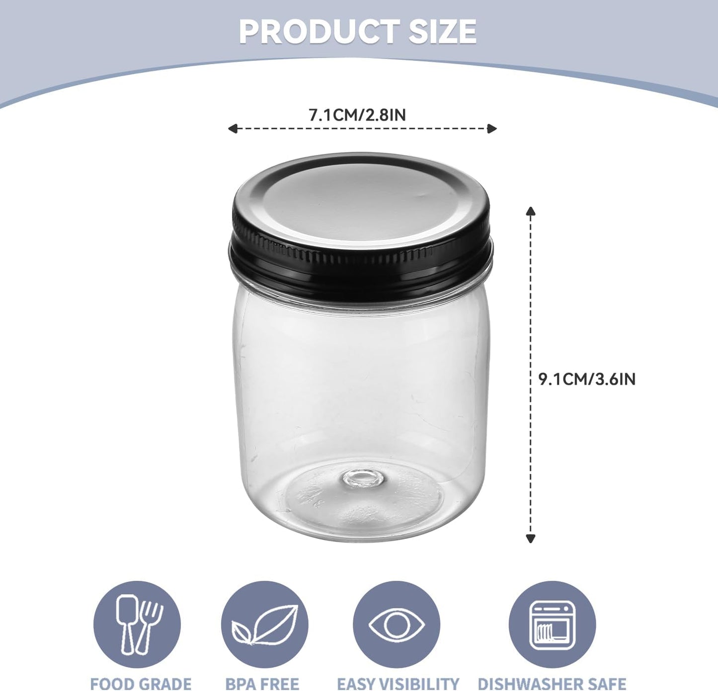 novelinks 8 oz Clear Plastic Jars with Screw-On Lids - BPA-Free Refillable Storage Containers for Slime, Spices, Crafts, Kitchen & Home Organization (48 Pack,Black)