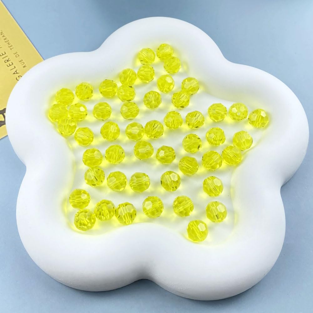 100 PCS 8mm Crystal Glass Beads Round Multiple Faceted Loose Spacer Glass Beads for DIY Handcrafte Bracelet Necklace Earring Jewelry Making(Lemon Yellow)