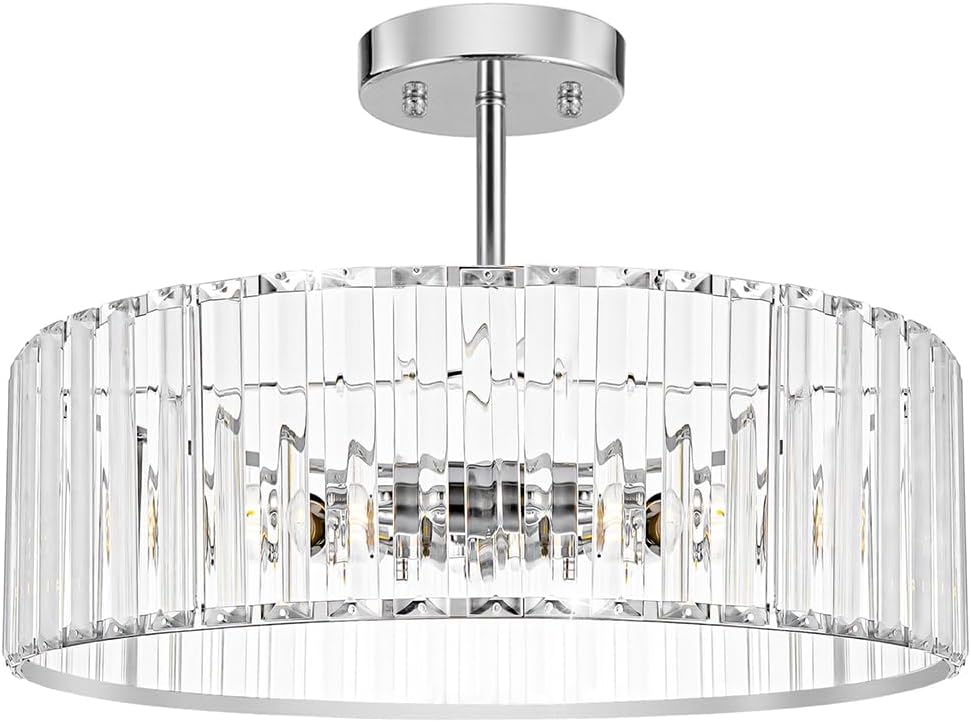 Modern Crystal Ceiling Light Fixture, Semi Flush Mount Ceiling Light, Chrome Hallway Lighting Fixtures Chandelier, Crystal Chandelier for Kitchen Bedroom Dining Room Closet, 5-Light, 16 Inch