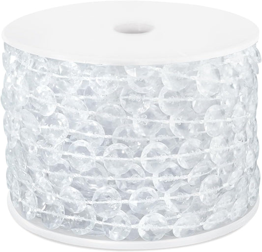 49FT Acrylic Crystal Garland, Clear Diamond-Shaped Crystal Bead Strands, DIY Crystal Beads String Roll for Wedding Decorations Party Decorations Beaded Curtain Crafting Projects