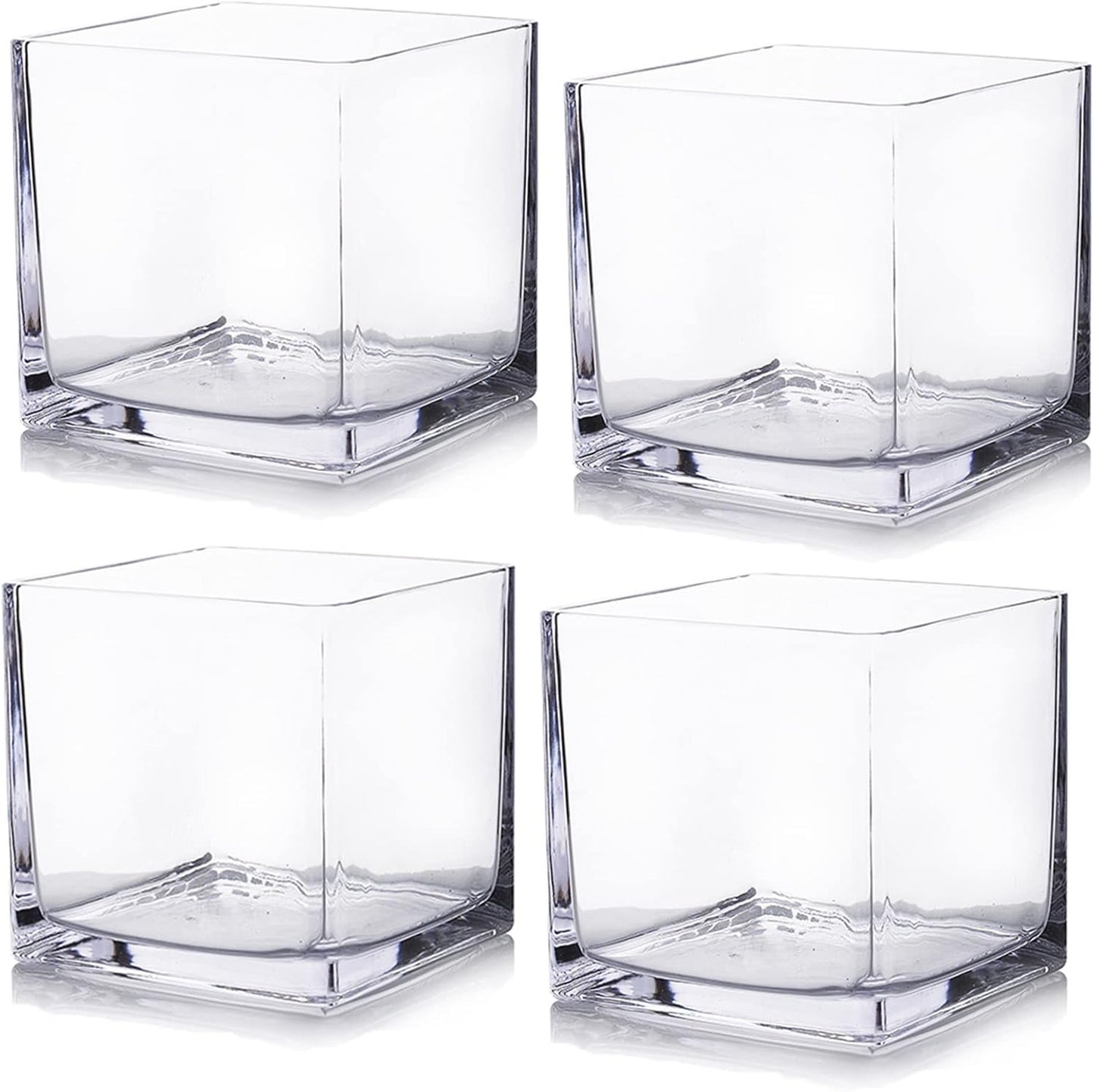 Enova Floral Set of 4 Cube Glass Vase, 4x4X4 Inch Glass Flowers, Clear Square Glass Vases, Floating Candle Holders, Table Decorative Vase for Home Office Décor, Wedding Centerpieces