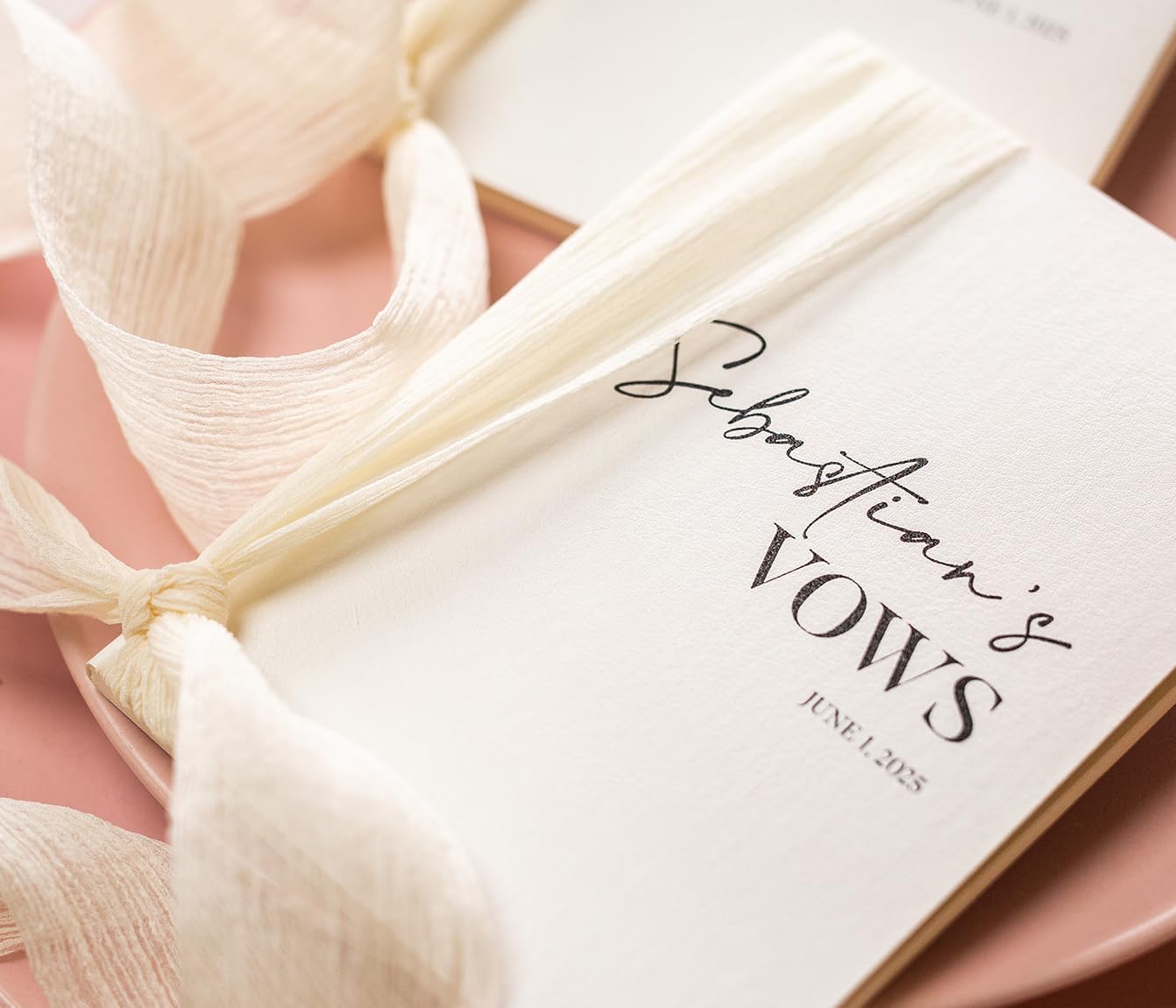 Modern Album Designs Set of Custom Slim White Vow Books w/Ribbon (Set of 2) - 5.625 x 4 Minimalist Pocket Sized Romantic Wedding Ceremony Vow Renewal Speech Notebook Journal