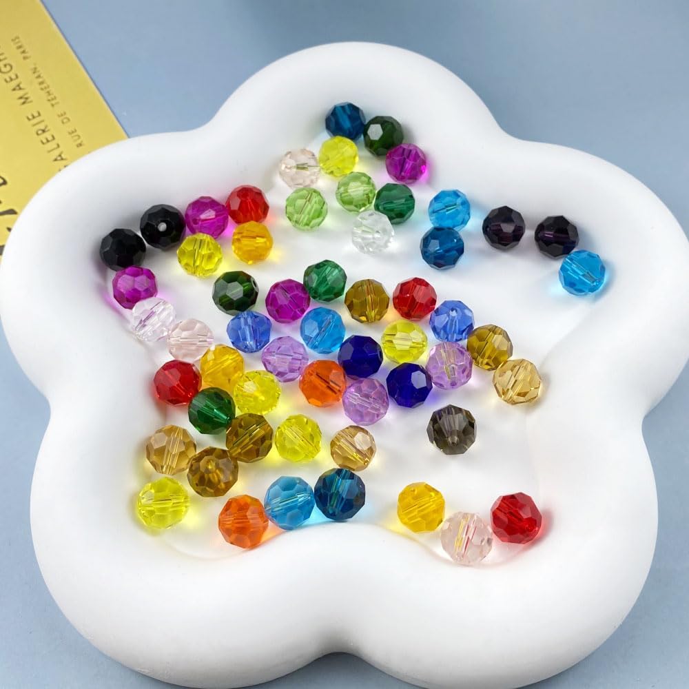 100 PCS 8mm Crystal Glass Beads Round Multiple Faceted Loose Spacer Glass Beads for DIY Handcrafte Bracelet Necklace Earring Jewelry Making(Multicolor)