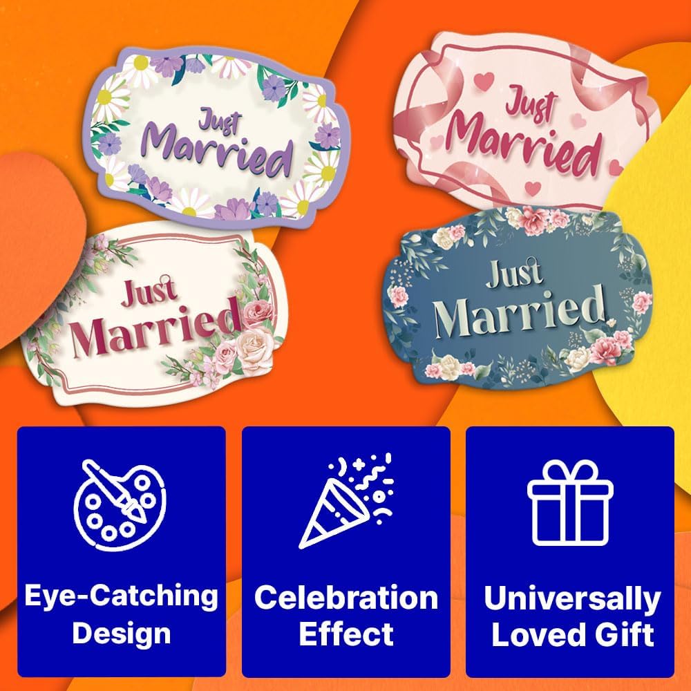 GEEKBEAR Just Got Married Car Magnet (2 Pack) - 13 x 8.7 in (Purple Daisy)