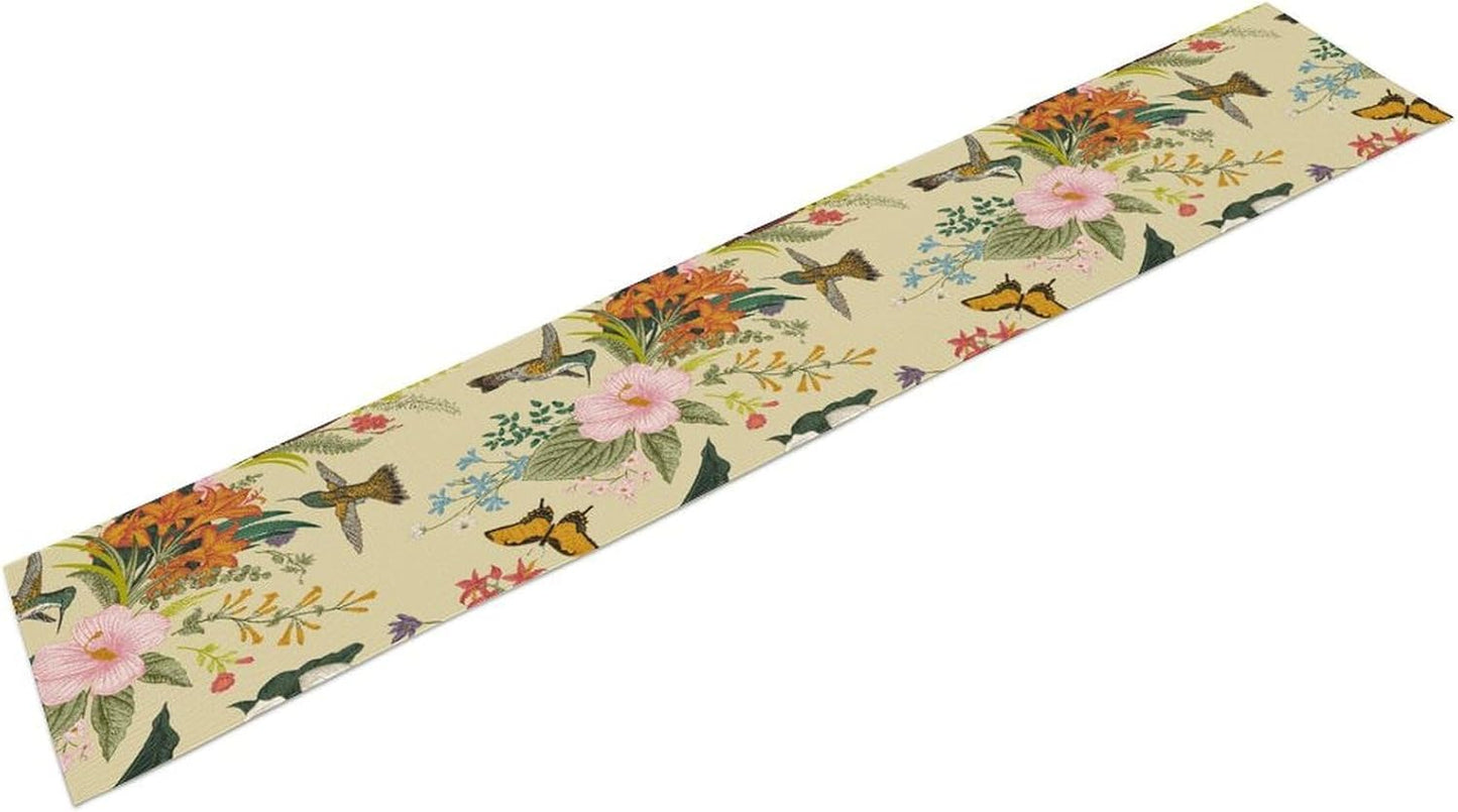 Brown Bird Floral Table Runner Spring Flower Kitchen Table Decoration Suitable for Family Dinner Decoration 13x36 Inch