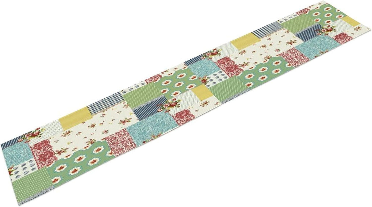 Patchwork Boho Table Runner,Vintage Colorful Floral Plaid Polka Dot Print Tablecloth Burlap for Hotel Indoors Outdoor Dining Room Kitchen Home Decor,W13X L90 in