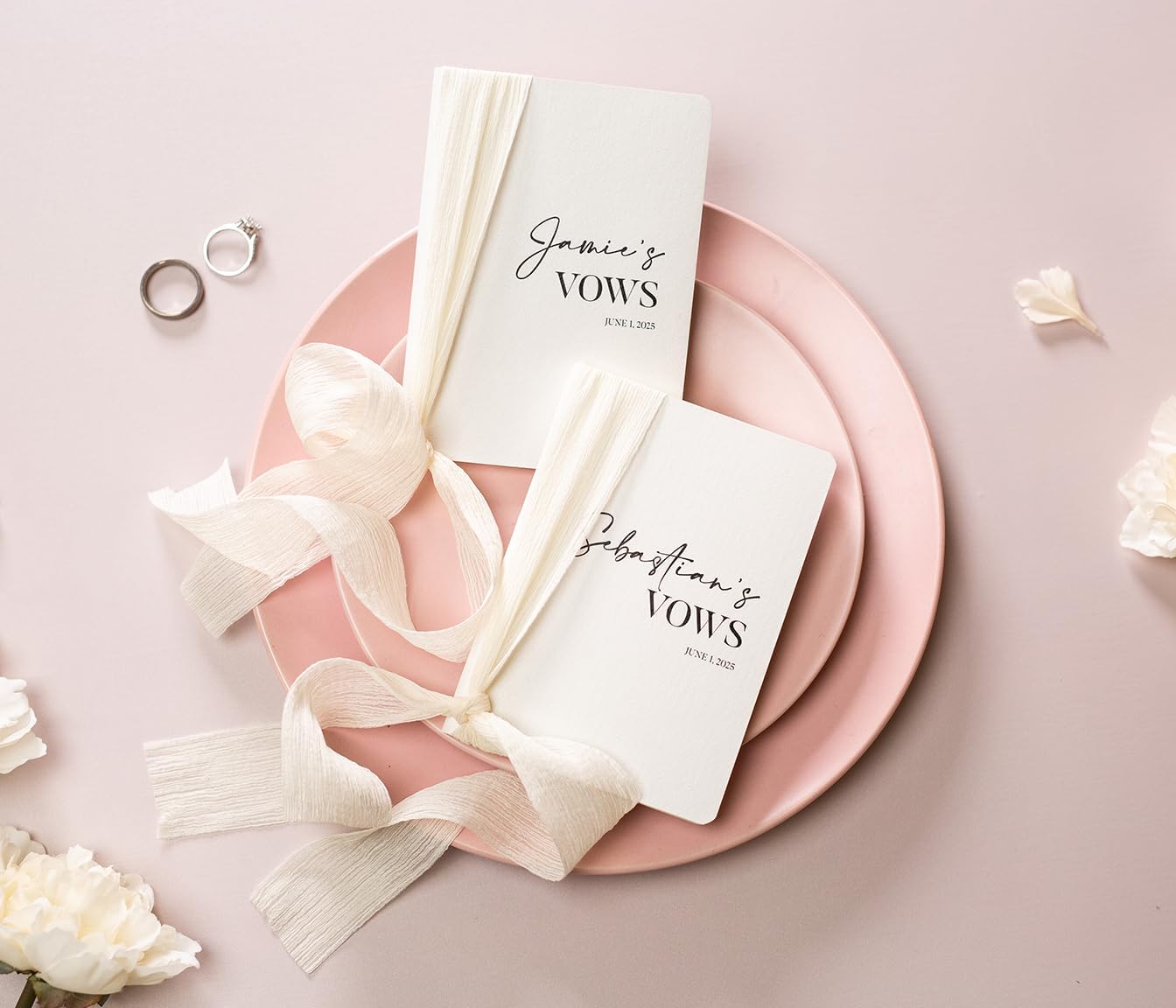 Modern Album Designs Set of Custom Slim White Vow Books w/Ribbon (Set of 2) - 5.625 x 4 Minimalist Pocket Sized Romantic Wedding Ceremony Vow Renewal Speech Notebook Journal