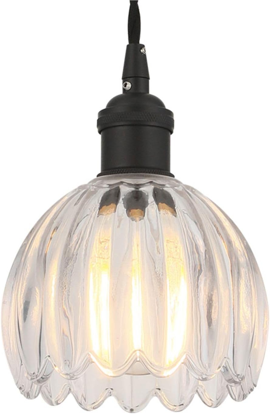Vintage Black Rechargeable Pendant Light with 70 Inch Cord and Exquisite Tulip Clear Glass Shade for Kitchen Island, Living Room & Dining Room, Ideal Hanging Light for Multiple Spaces