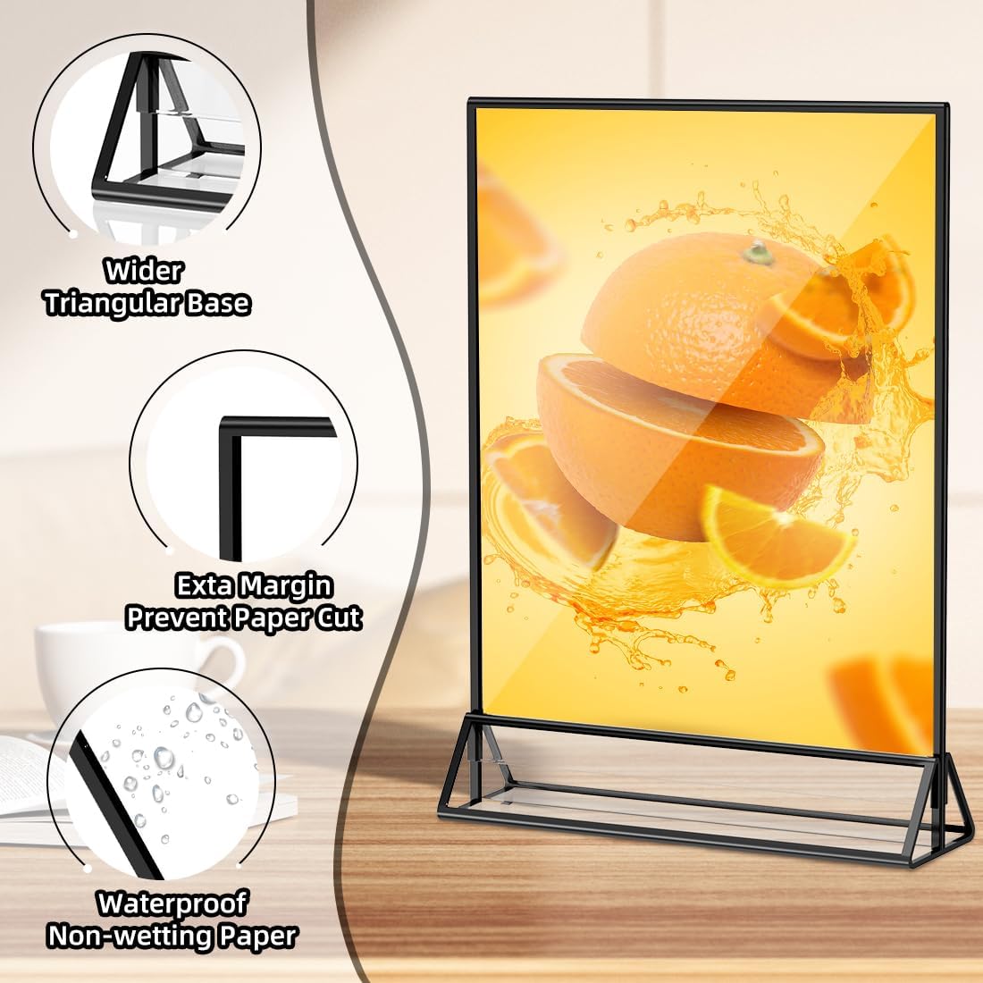 Acrylic Sign Holder 8.5X11 Clear Sign Holder,Double Sided Flyer Holder, Table Menu Holder Display Stand for Wedding Table Number Black (6pcs)