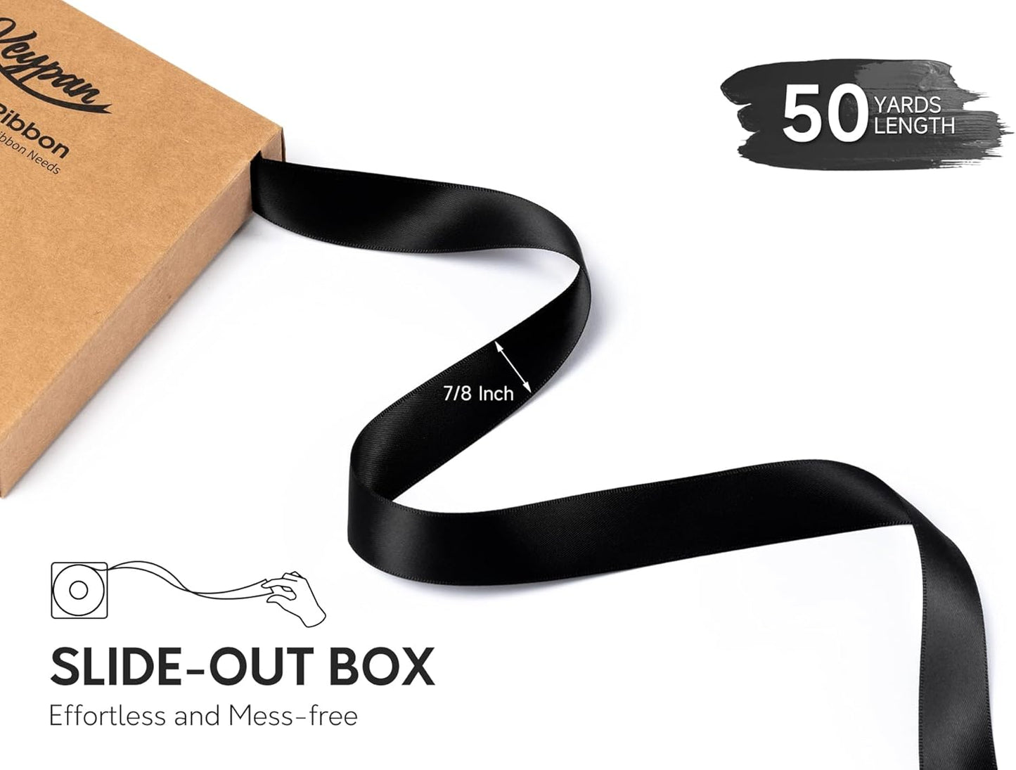 Black Ribbon 7/8 Inch 50 Yards Double-Faced Polyester Hair Satin Ribbons for Women, for Wrapping Paper Bows Gift Wedding Invitations DIY Crafts