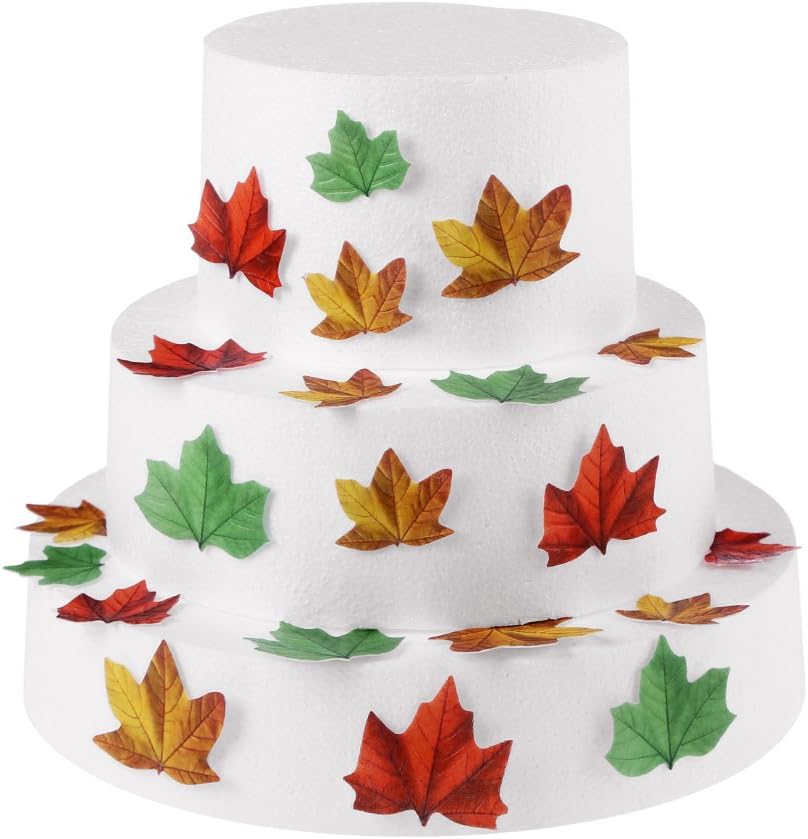 GEORLD Set of 48 Edible Fall Leaves Cake Decorations, Cupcake Topper 3 Colors