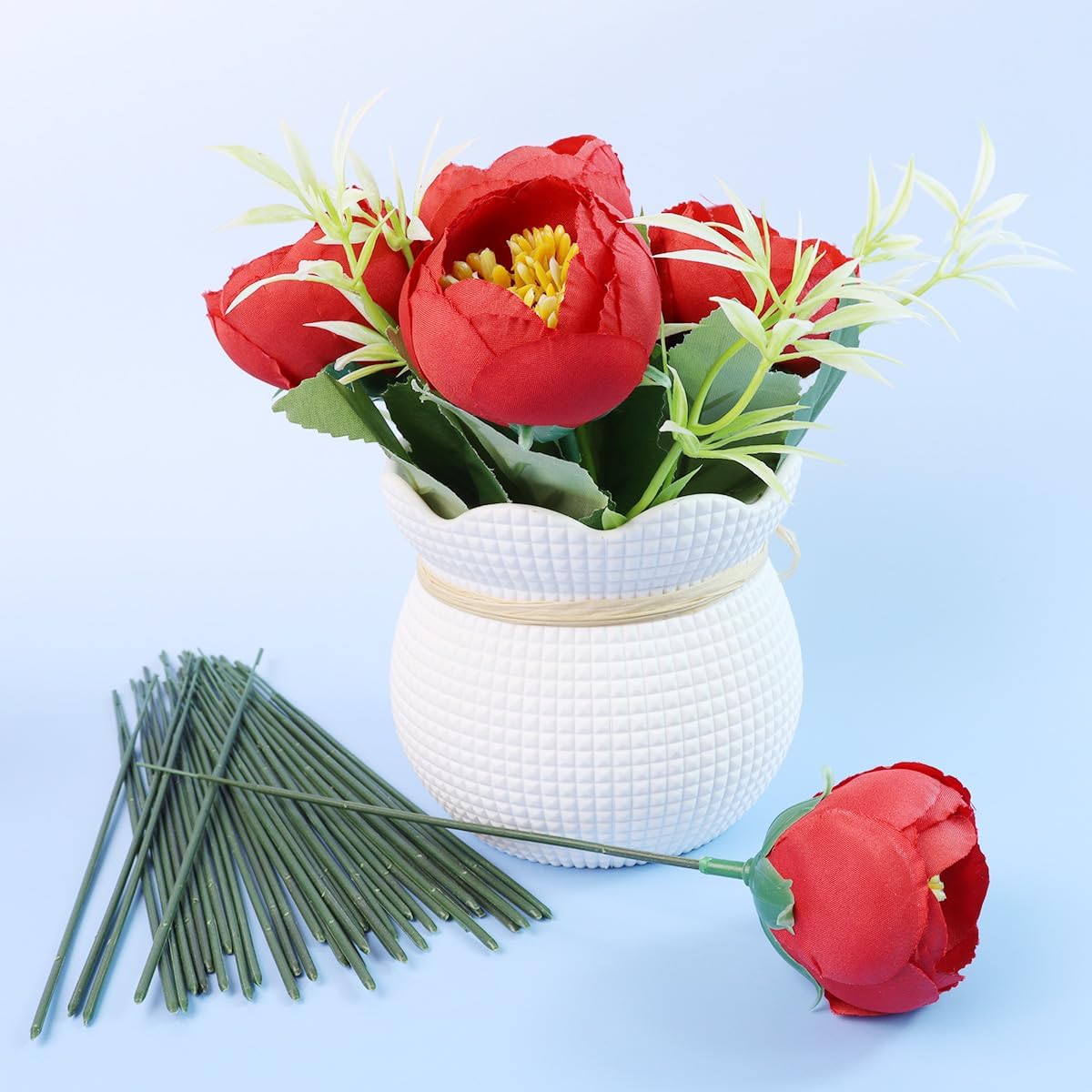 Green Floral Stems - 100pcs Plastic Flower Rods for Bouquets and Arrangements, Ideal for Crafts and Florists (30CM /12in)