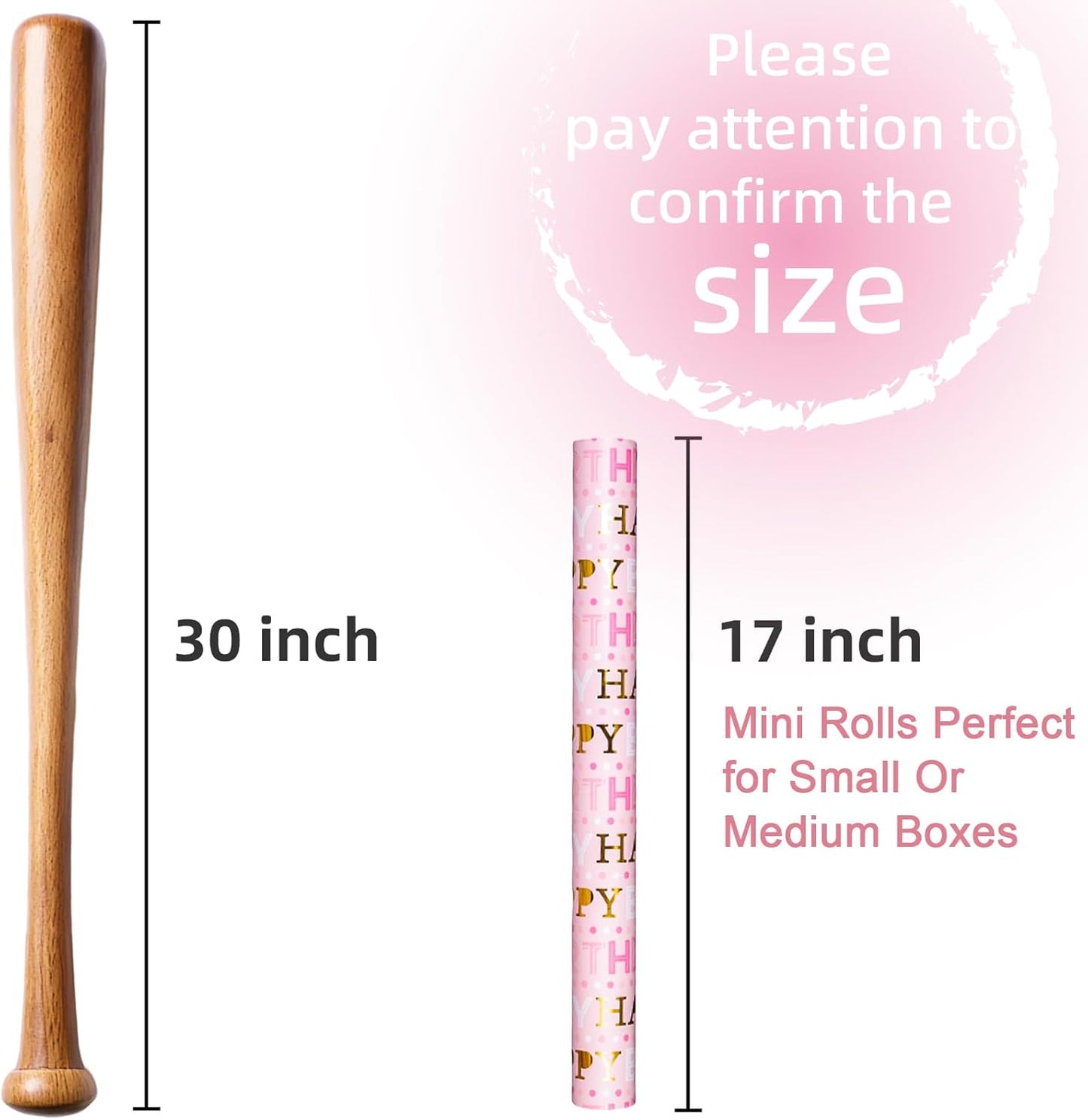 Yarcony Girl Birthday Wrapping Paper Roll, Pink and Gold Wrapping Paper, Gold Foil Girly Happy Birthday Lettering Design Pink Gift Wrap for Girls Women, Baby Shower, Christmas(17 Inch X 33 Feet)