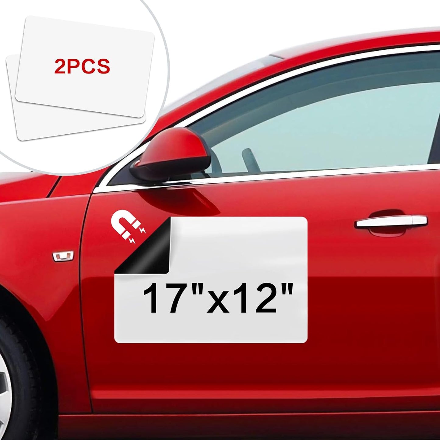 Thaibear Blank Car Magnets, 17" x 12", 2 Pack Car Door Magnets Signs for Vehicle, Rounded Corners Blank White Flexible Magnet Sheet Stickers for Car to Advertise Business and Personalized Decal