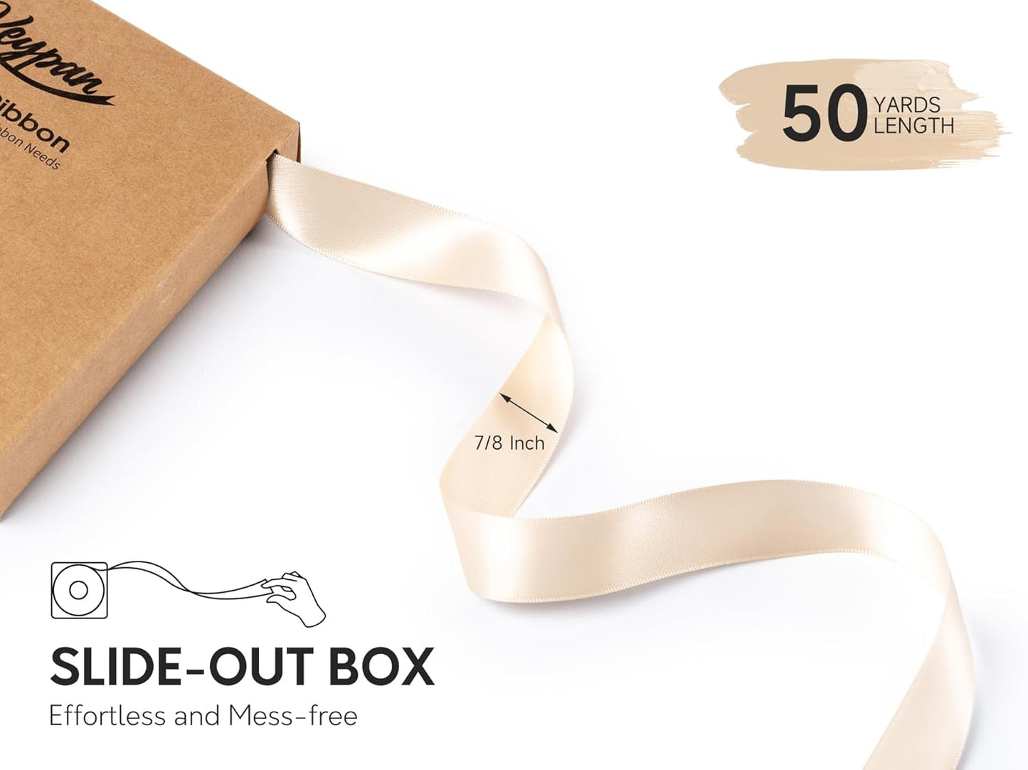 Light Champagne Satin Ribbon 7/8 Inch x 50 Yards Double-Faced Polyester Ribbons for Flower Bouquet Gift Wrapping Party Decor Wedding Invitation DIY Craft