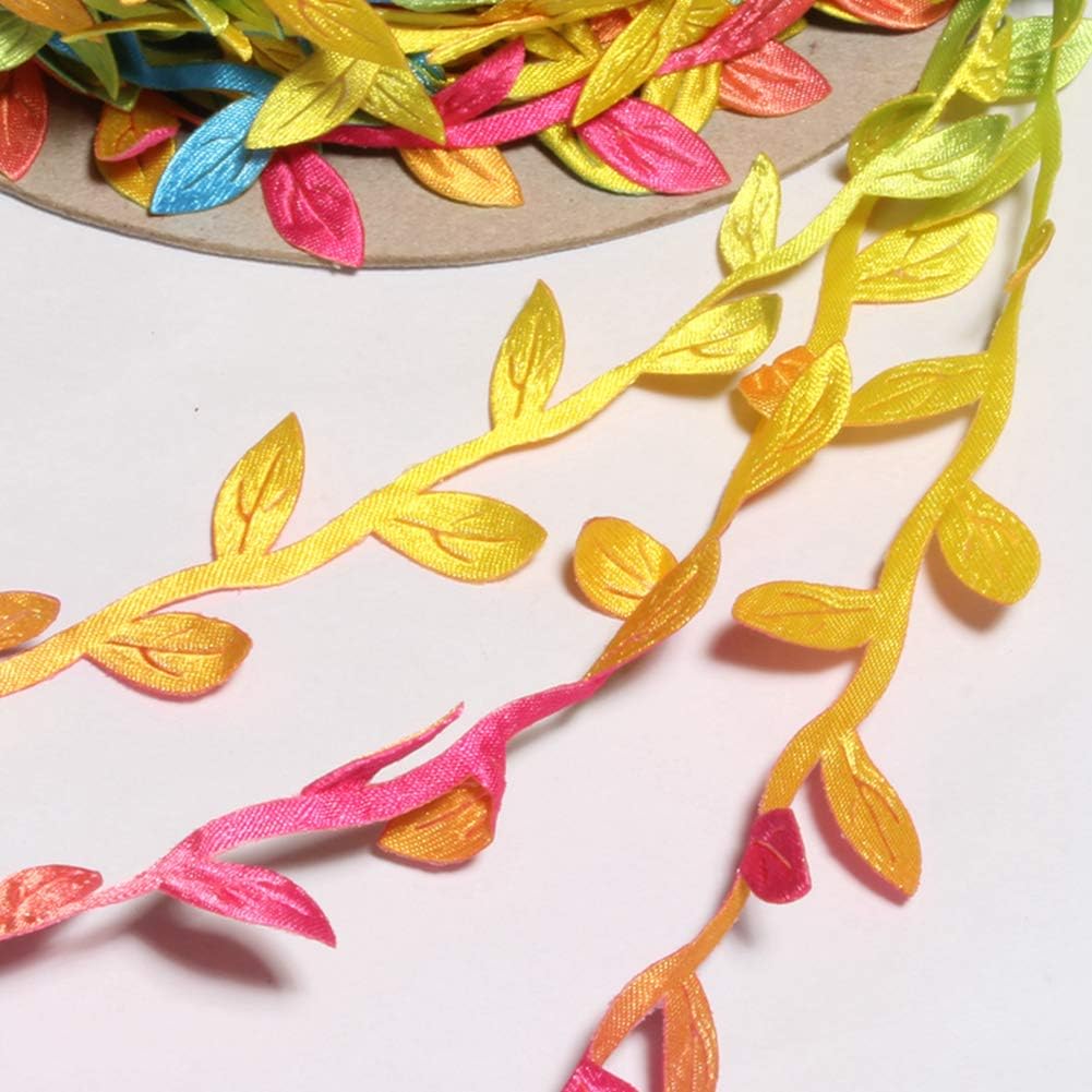 BASOKAN Colorful Rainbow Leaves Leaf Ribbon Trim Rope - 20 Yards - for Garland DIY Crafts and Party Wedding Home Decorations